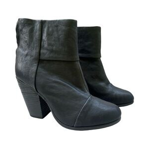 rag & bone Black Fold-Over Leather Ankle Booties